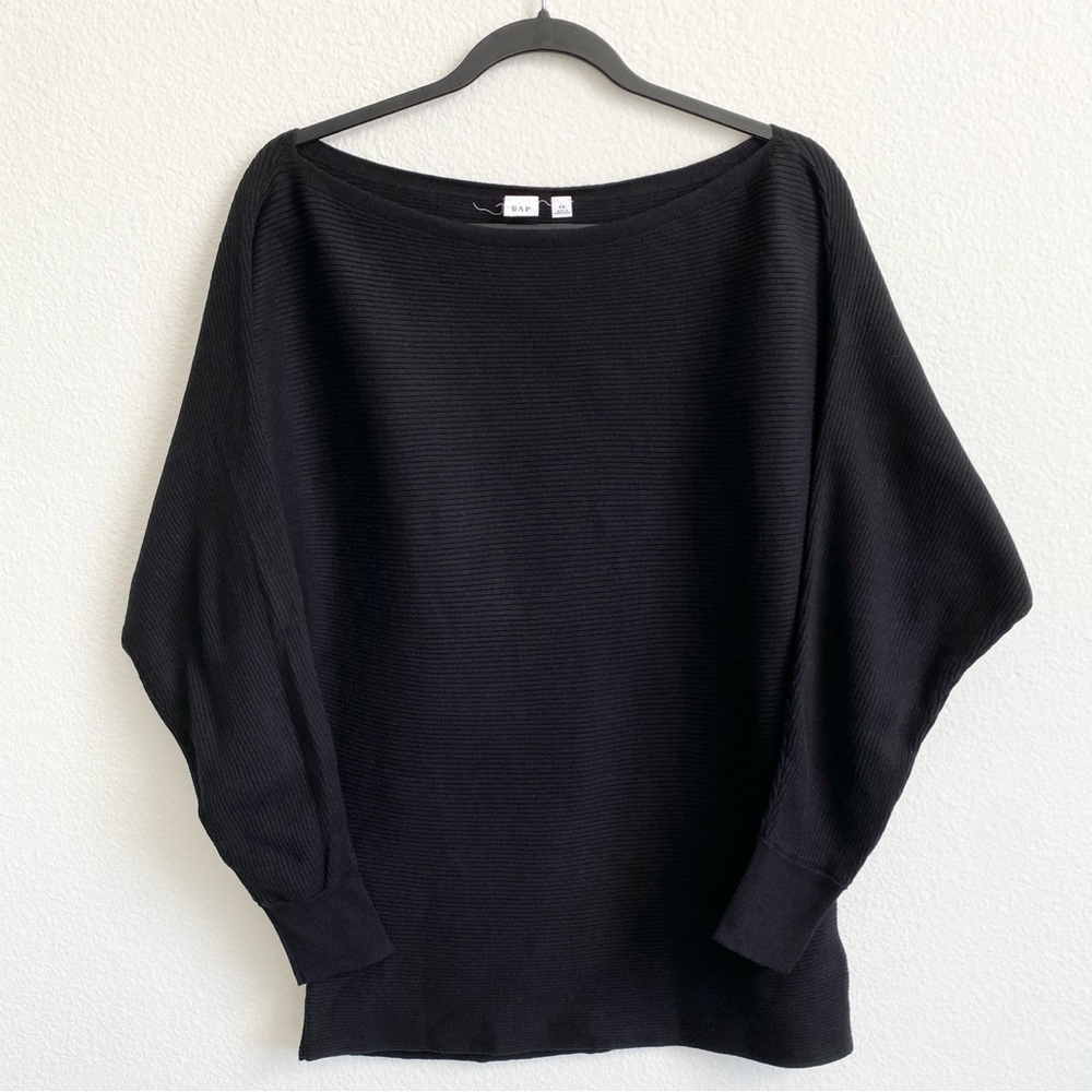 SOLD Gap Women's Black Ribbed Off The Shoulder Dolman Sleeve Sweater